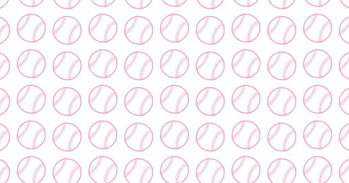 Pink softball background clip motion backdrop video in a seamless repeating loop. Black & white pink color baseball balls icon pattern background high definition motion video clip