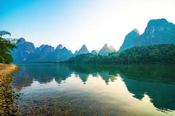 Landscape jiatianxia guilin, lijiang river  in the morning.The landscape of near guilin, yangshuo county, guangxi, China