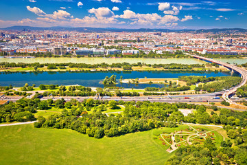Danube river and Vienna cityscape view
