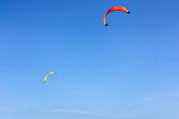 Kitesurf with blue sky. Summer holiday concept