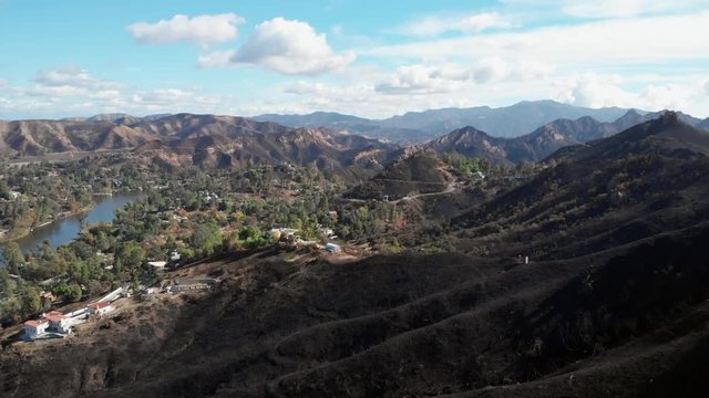 Aerial view of Agoura Hills after the California Woosley wildfire