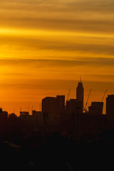 The silhouette of building. Sunset view in City, Bangkok, Thailand