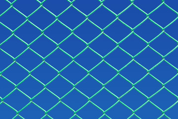 green chain link fence with blue background