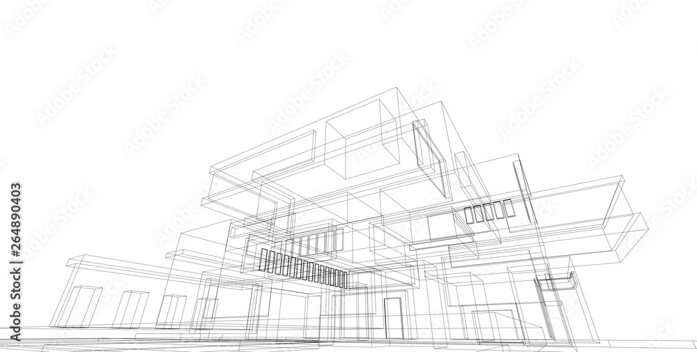 Wall mural 3d illustration architecture building perspective lines.