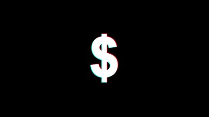 $ dollar Glitch Text Abstract Vintage Twitched 4K Loop Motion Animation . Black Old Retro Digital TV Glitch Effect Including Twitch, Noise, VHS, Distortion. - Powered by Adobe