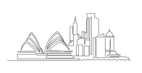 Naklejka premium Sydney gród ciągła jedna linia wektor rysunek