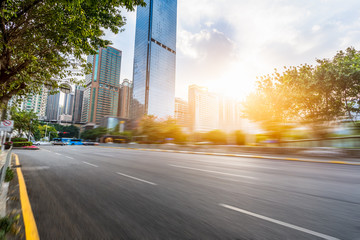 empty road and modern office buildings.