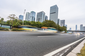 Fototapeta na wymiar China Shenzhen modern architecture, motion blur car