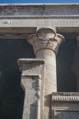 Edfu, Egypt: Detail of columns in the courtyard of the temple of Edfu, the largest temple dedicated...