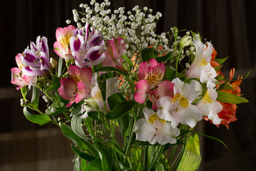 the Pink, purple and white flowers bouquet.