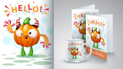 Fototapeta premium Cartoon pumpkin - mockup for your idea.