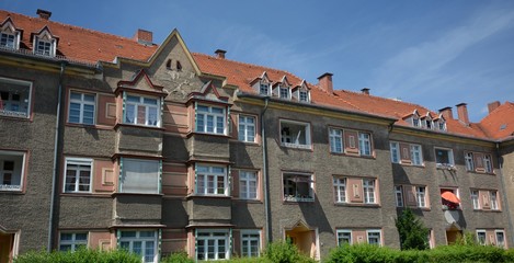 Houses in the expressionist Style, architect Georg Heinrich Richard Ermisch (1885 – 1960) at Zeppelin Street (Zeppelinstraße) in Berlin Spandau from June 15, 2017,  Germany