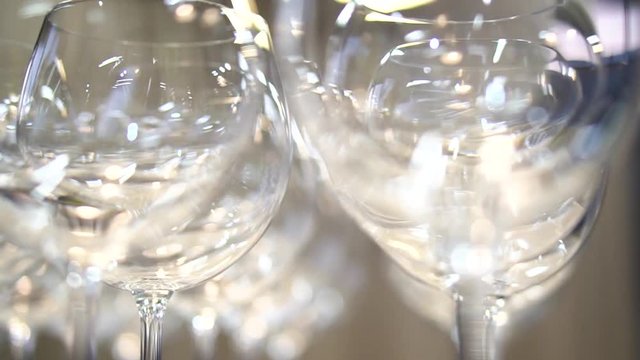 empty wine glasses set in a row, several angles of shooting