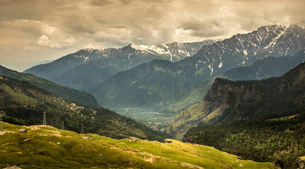 Aerial view of Manali from rohtang pass, Himachal Pradesh. India