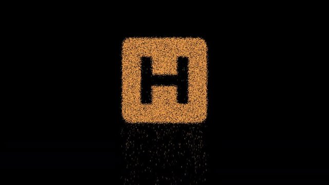 Symbol h square appears from crumbling sand. Then crumbles down. Alpha channel Premultiplied - Matted with color black