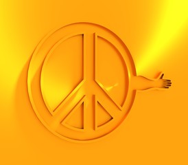 Symbol of Peace with human arm that ready to handshake. 3D rendering.