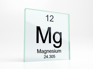 Magnesium element symbol from periodic table on glass icon - realistic 3D render