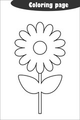 Flower in cartoon style, coloring page, spring education paper game for the development of children, kids preschool activity, printable worksheet, vector illustration