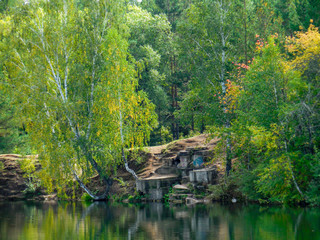 Fototapeta na wymiar lake inside yuri gagarin park at chelyabinsk russia