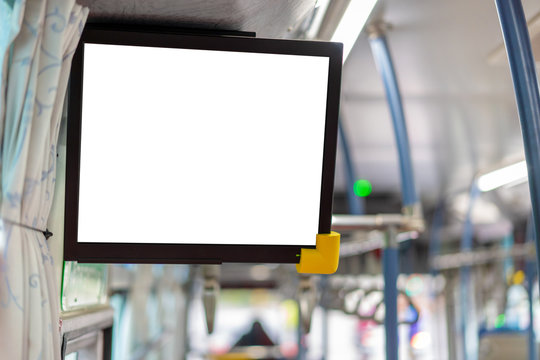 Blank billboard LCD advertisement for adjust your message in bus, mockup selective focus with clipping path.