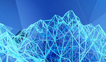 Blockchain concept 3d rendering with blue cubes and chains stands as cryptocurrency digital code chain.