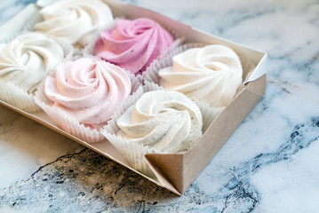 Beautiful delicious dessert. Zephyr in the shape of flowers roses.