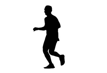 Fototapeta na wymiar silhouette men run exercise for Health At area Stadium Outdoors on white background with clipping path.