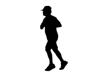 silhouette men run exercise for Health At area Stadium Outdoors on white background with clipping path.
