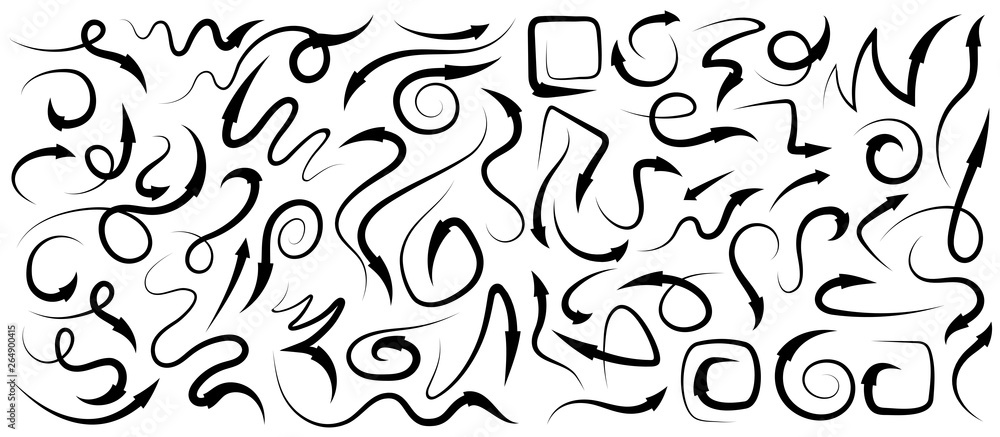 Poster arrows vector set isolated on white background. design grunge sketch handmade. abstract concept grap