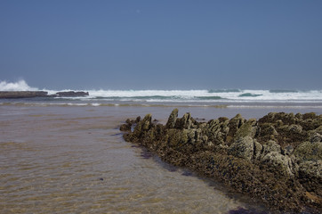 Fototapeta na wymiar Cliffs on Praia da Fateixa. Arrifana Atlantic sea coast in Algarve, the south of Portugal.