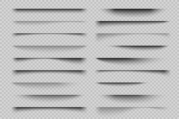 Paper shadow effect. Realistic transparent overlay shadows, poster flyer business card banner shadow. Vector design elements divider lines
