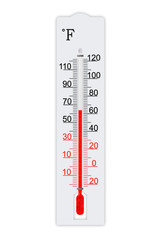 Fahrenheit scale measurement system. Thermometer for measuring air temperature isolated on white background. Air temperature plus 64 degrees fahrenheit