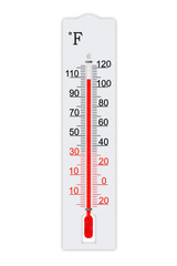 Fahrenheit scale measurement system. Thermometer for measuring air temperature isolated on white background. Air temperature 108 degrees fahrenheit