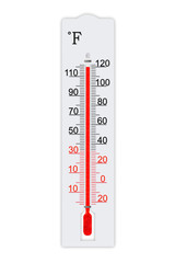 Fahrenheit scale measurement system. Thermometer for measuring air temperature isolated on white background. Air temperature plus 120 degrees fahrenheit