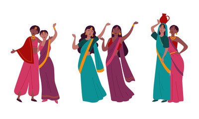 Fototapeta na wymiar Indian women in traditional national sari clothes