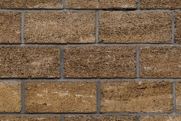 close up of wall made of shell rock bricks