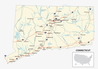road map of the US American State of Connecticut