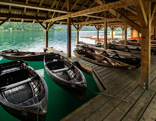 Fototapeta na wymiar Wooden Boats, Slovenia