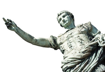 Ancient statue of Julius Caesar in Italy isolated on white background	