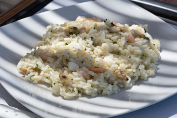 Risotto with seafood close up
