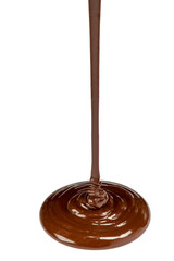 close up of melted chocolate or syrup on white background with clipping path