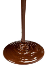 close up of melted chocolate or syrup on white background with clipping path