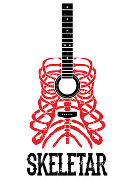 Music poster. Skeleton incorporated guitar illustration.Suitable for t-shirt print, street wear vector illustration