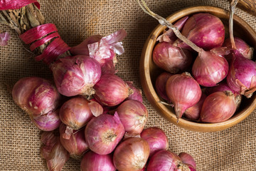 Group of fresh organic shallots for cooking