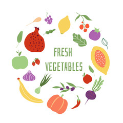 Fresh vegetables. Vegetable logo healthy food shop eco organic meal vector frame. Illustration of harvest fruits and vegetable