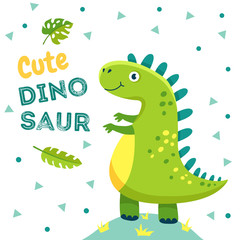 Dinosaur poster. Cute baby dino funny monsters jurassic animals dragon dinosaurs fashion kids t-shirt design vector background. Illustration of reptile and dragon monster, dinosaur jurassic
