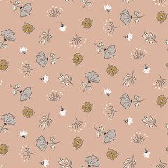 Hand drawn cute flowers blush pastel colors seamless vector pattern.