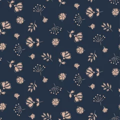 Papier peint Petites fleurs Silhouette de fleurs mignonnes dessinées à la main motif vectoriel sans couture de couleurs bleues et blush.