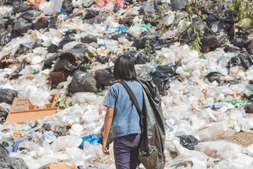 Stop garbage disposal. World Environment Day, Poor children collect garbage for sale because of poverty, Junk recycle, Child labor, Poverty concept,