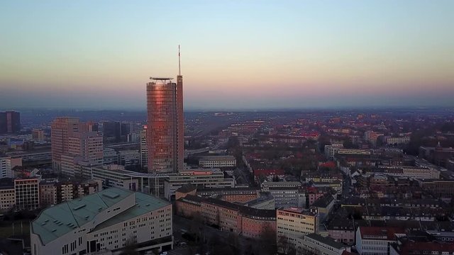 The city skyline of Essen under the sunset